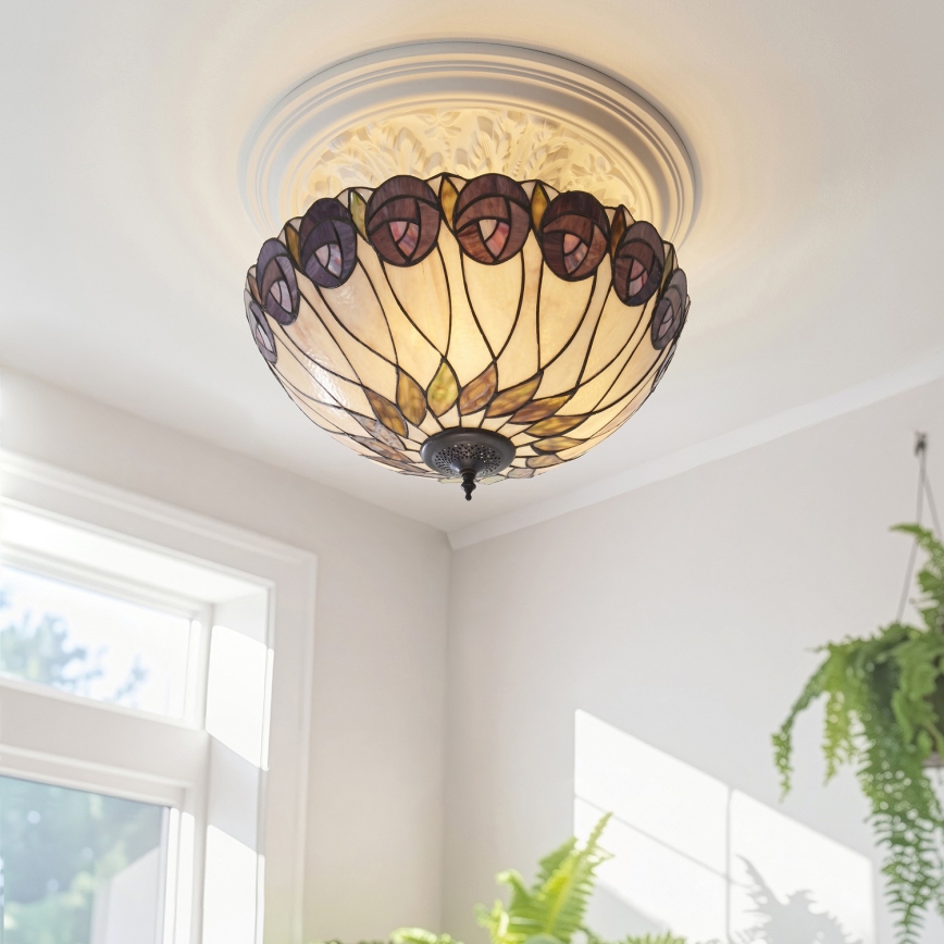 Endon 111906 - Plafoniera stile Tiffany HUTCHINSON, 3x E27, 10 W, 230 V, Ø 50 cm