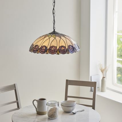 Endon 111985 - Lampadario a catena Tiffany HUTCHINSON 3xE27/10W/230V Ø 50 cm