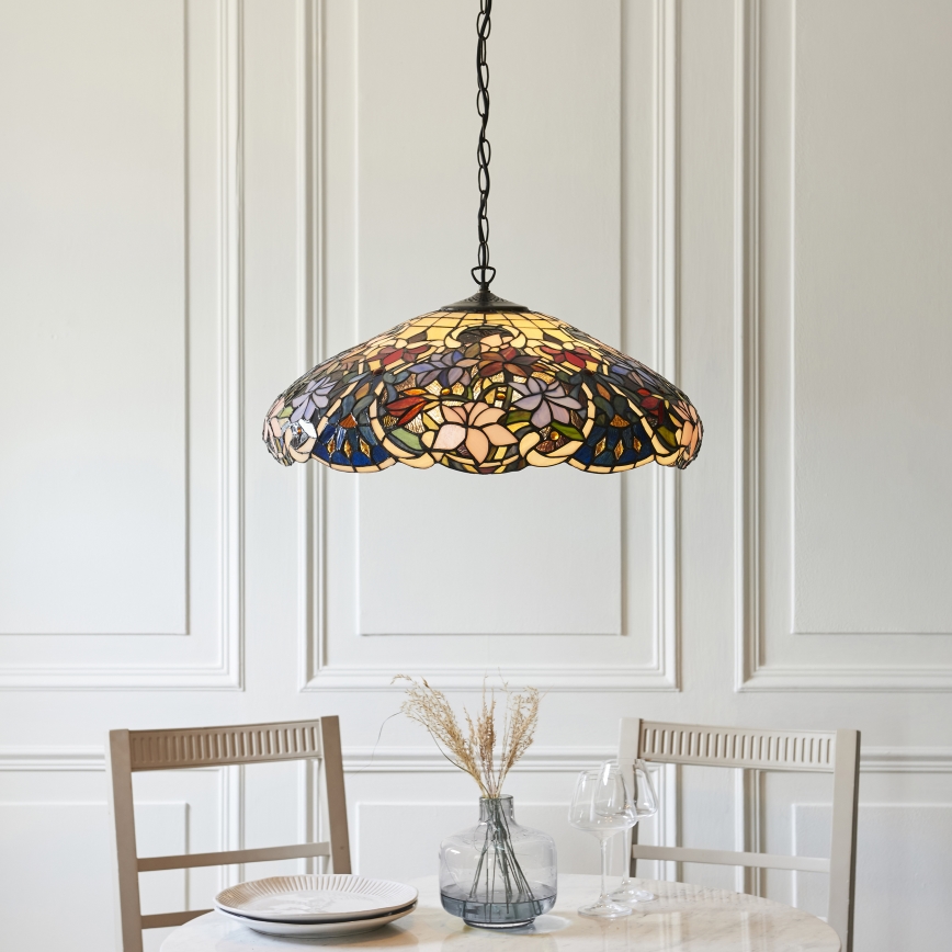 Endon 112193 - Lampadario a catena Tiffany SULLIVAN, 3xE27/60W/230V, Ø 57 cm
