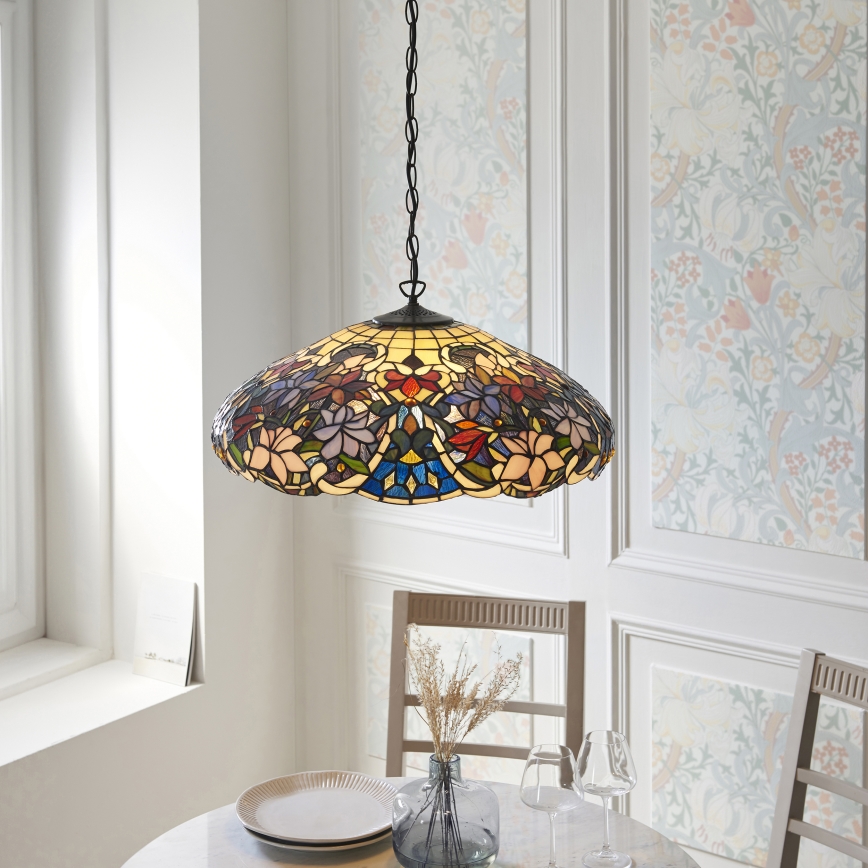 Endon 112193 - Lampadario a catena Tiffany SULLIVAN, 3xE27/60W/230V, Ø 57 cm