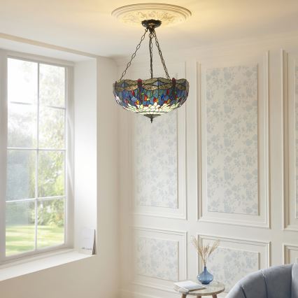 Endon 112250 - Lampadario a catena Tiffany DRAGONFLY 3xE27/60W/230V Ø 50 cm