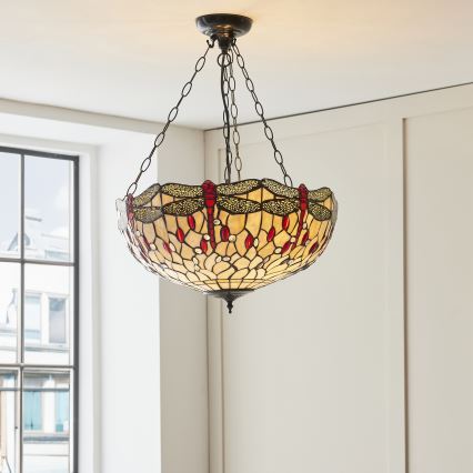 Endon 112251 - Lampadario a catena Tiffany DRAGONFLY 3xE27/60W/230V Ø 50 cm