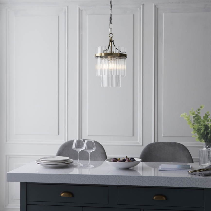 Endon 112572 - Lampadario a catena MARIETTA 1xE27/10W/230V ottone/trasparente