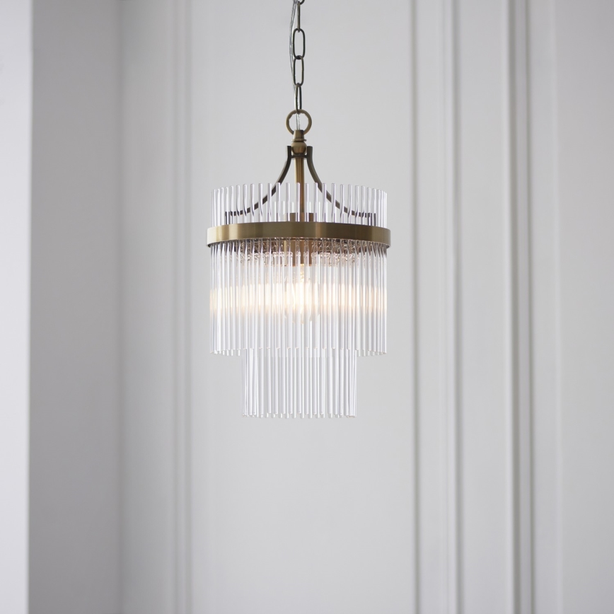 Endon 112572 - Lampadario a catena MARIETTA 1xE27/10W/230V ottone/trasparente