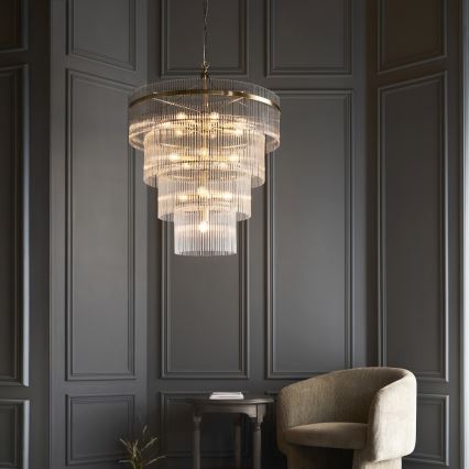 Endon 112576 - Lampadario a sospensione con catena MARIETTA 16xE14/6W/230V ottone/limpido