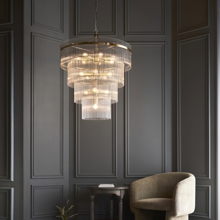 Endon 112576 - Lampadario a sospensione con catena MARIETTA 16xE14/6W/230V ottone/limpido