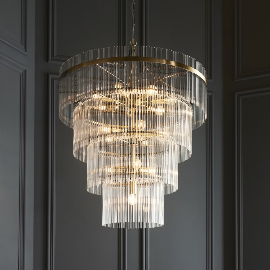 Endon 112576 - Lampadario a sospensione con catena MARIETTA 16xE14/6W/230V ottone/limpido