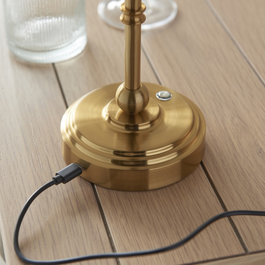 Endon 114811 - Lampada da tavolo ricaricabile dimmerabile BURLEY LED/1,5W/5V 3600 mAh ottone/bianco