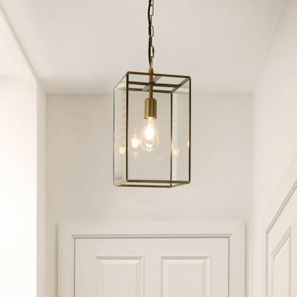 Endon 119141 - Lampadario a catena HAMMOND 1xE27/10W/230V 21,5x21,5 cm ottone