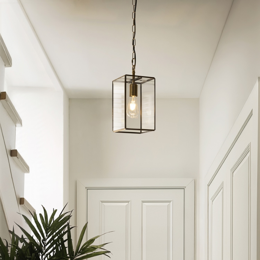 Endon 119142 - Lampadario a catena HAMMOND 1xE27/10W/230V 17x17 cm in ottone