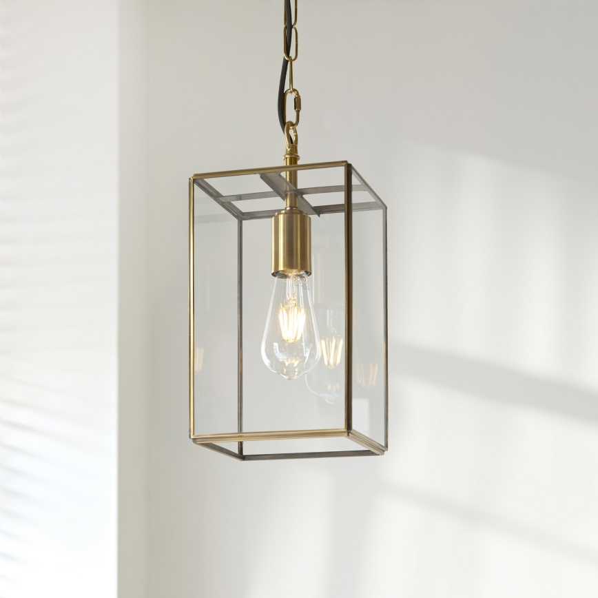 Endon 119142 - Lampadario a catena HAMMOND 1xE27/10W/230V 17x17 cm in ottone