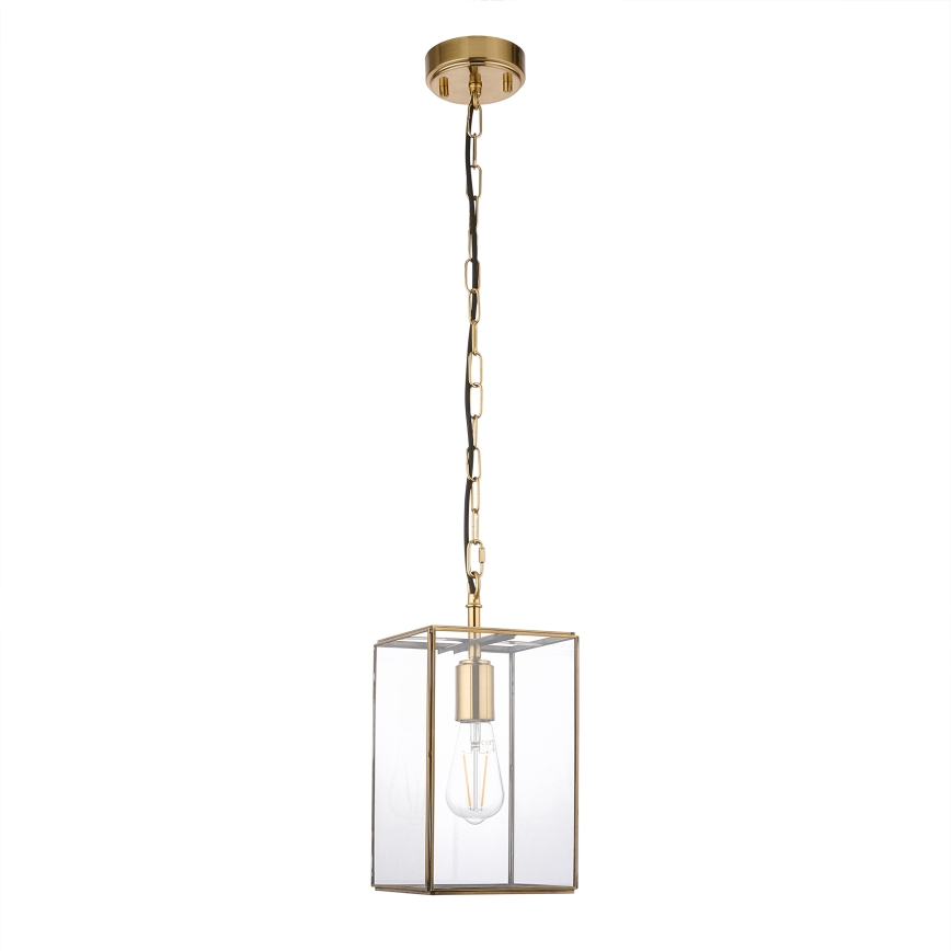 Endon 119142 - Lampadario a catena HAMMOND 1xE27/10W/230V 17x17 cm in ottone