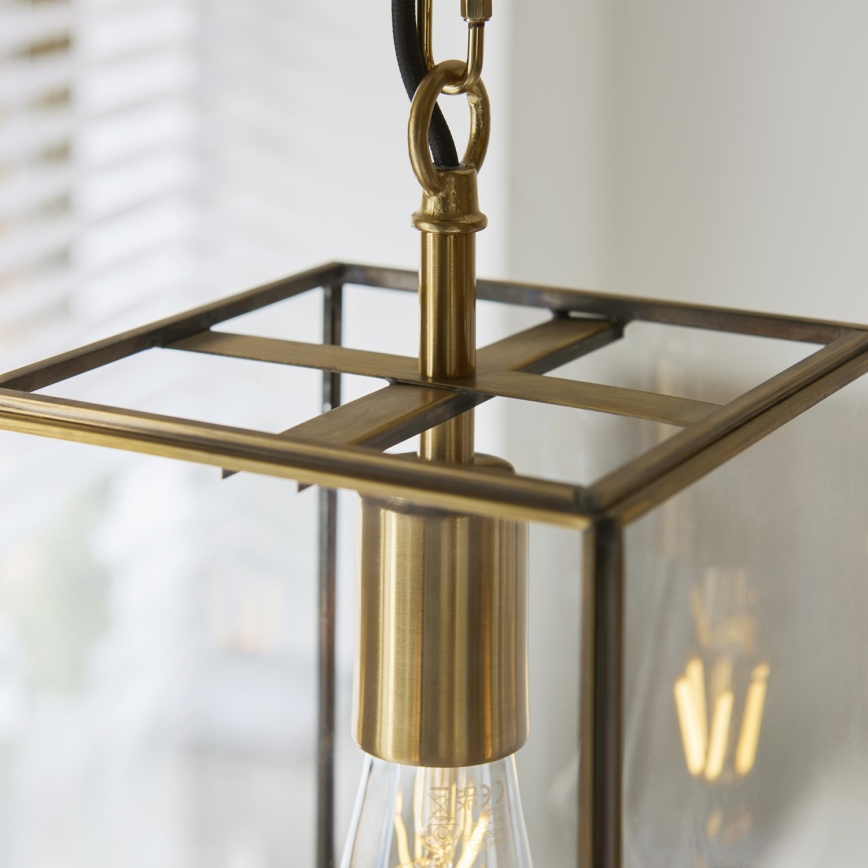 Endon 119142 - Lampadario a catena HAMMOND 1xE27/10W/230V 17x17 cm in ottone