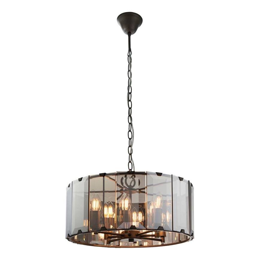 Endon 61294 - Lampadario a sospensione con catena CLOONEY 8xE14/40W/230V nero/fumé