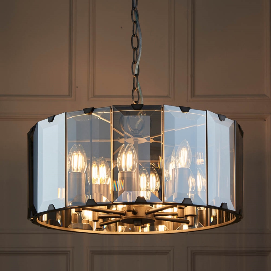 Endon 61294 - Lampadario a sospensione con catena CLOONEY 8xE14/40W/230V nero/fumé