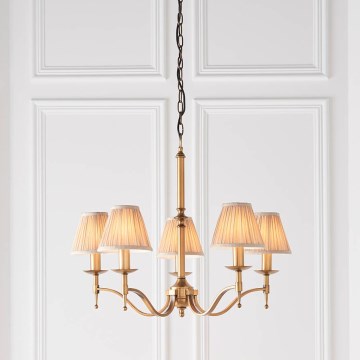 Endon 63627 - Lampadario a catena STANFORD 5xE14/40W/230V ottone/beige
