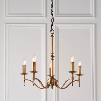 Endon 63627 - Lampadario a catena STANFORD 5xE14/40W/230V ottone/beige