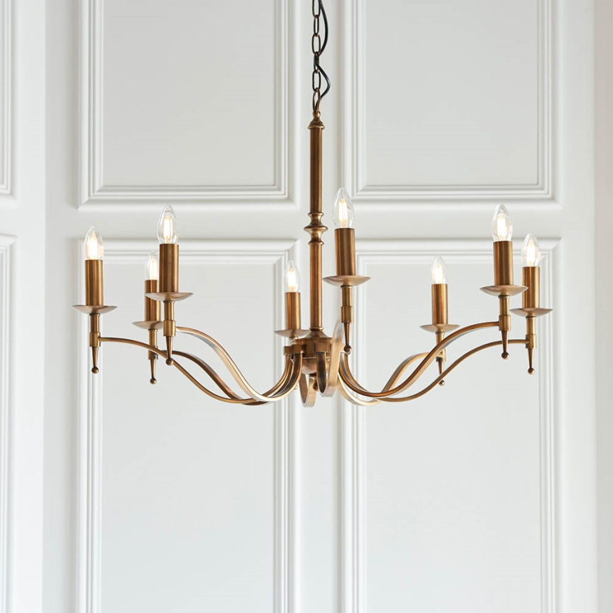 Endon 63629 - Lampadario a sospensione con catena STANFORD 8xE14/40W/230V ottone/beige