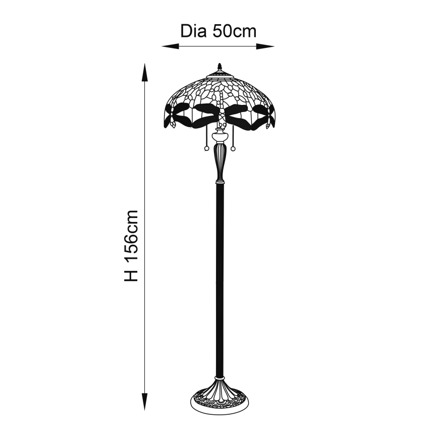 Endon 64069 - Lampada da terra Tiffany DRAGONFLY 2xE27/60W/230V Ø 50 cm