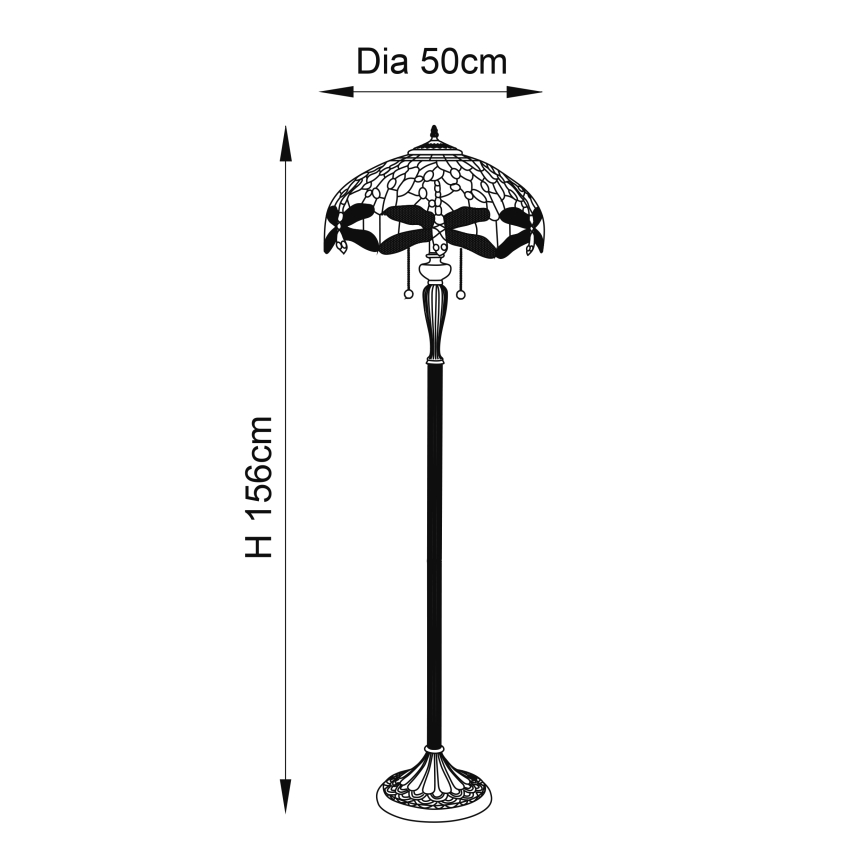 Endon 64070 - Lampada da terra Tiffany DRAGONFLY 2xE27/60W/230V Ø 50 cm