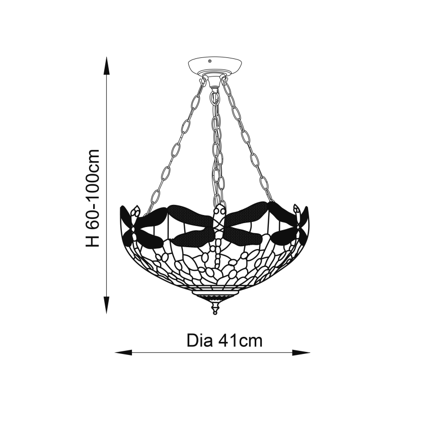 Endon 64075 - Lampadario a catena Tiffany DRAGONFLY 3xE27/60W/230V Ø 41 cm