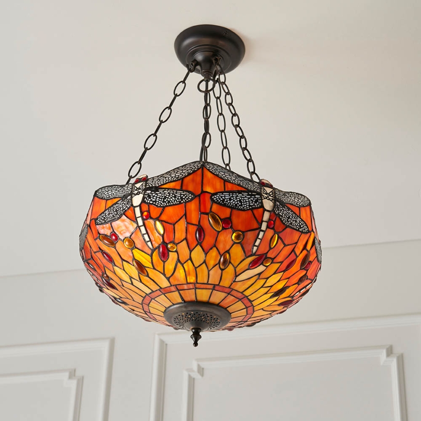 Endon 64076 - Lampadario a catena Tiffany DRAGONFLY 3xE27/60W/230V Ø 41 cm