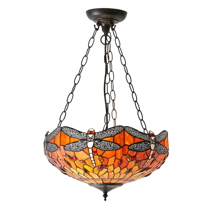 Endon 64076 - Lampadario a catena Tiffany DRAGONFLY 3xE27/60W/230V Ø 41 cm