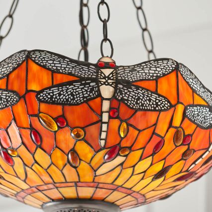 Endon 64076 - Lampadario a catena Tiffany DRAGONFLY 3xE27/60W/230V Ø 41 cm