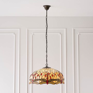 Endon 64079 - Lampadario con catena Tiffany DRAGONFLY 3xE27/60W/230V Ø 50 cm