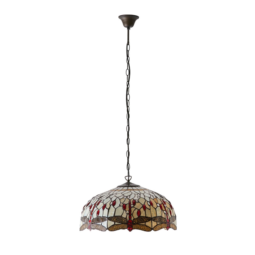 Endon 64079 - Lampadario con catena Tiffany DRAGONFLY 3xE27/60W/230V Ø 50 cm