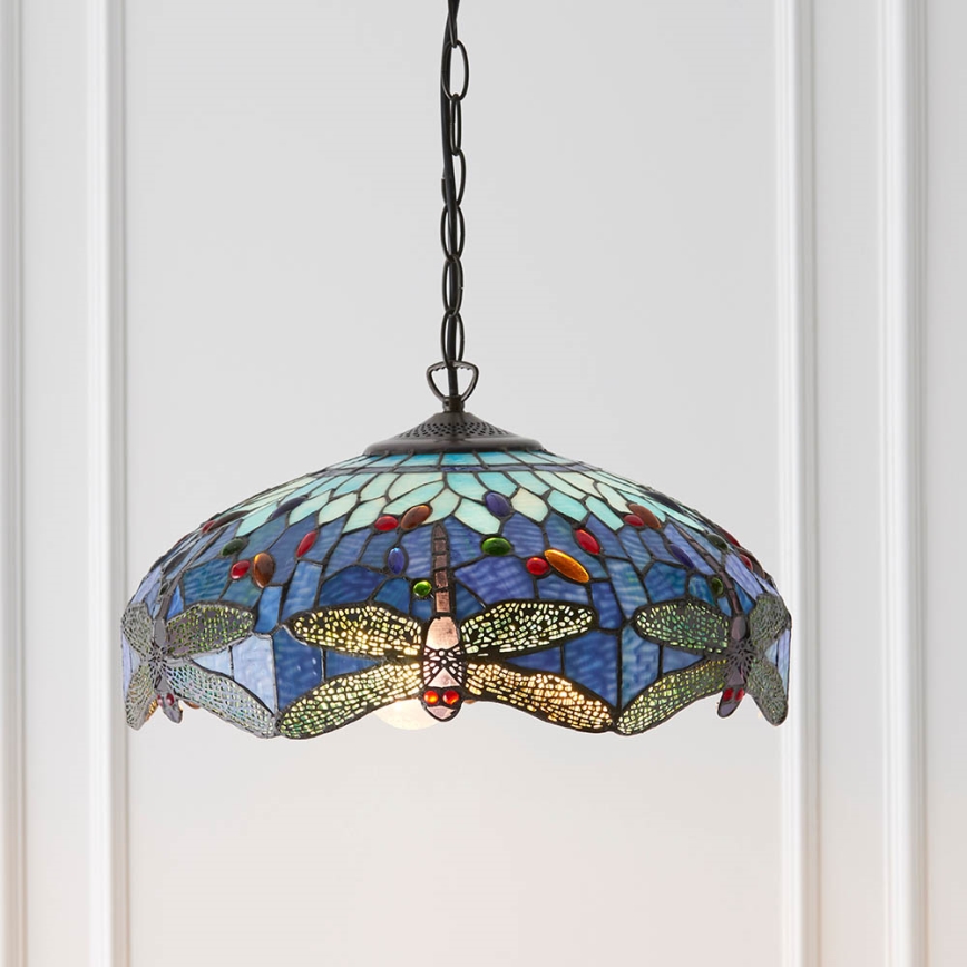 Endon 64080 - Lampadario a catena Tiffany DRAGONFLY 3xE27/60W/230V Ø 41 cm