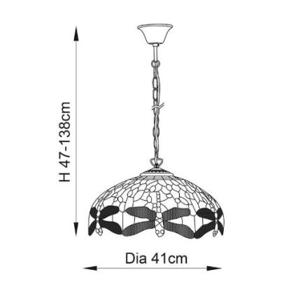 Endon 64080 - Lampadario a catena Tiffany DRAGONFLY 3xE27/60W/230V Ø 41 cm