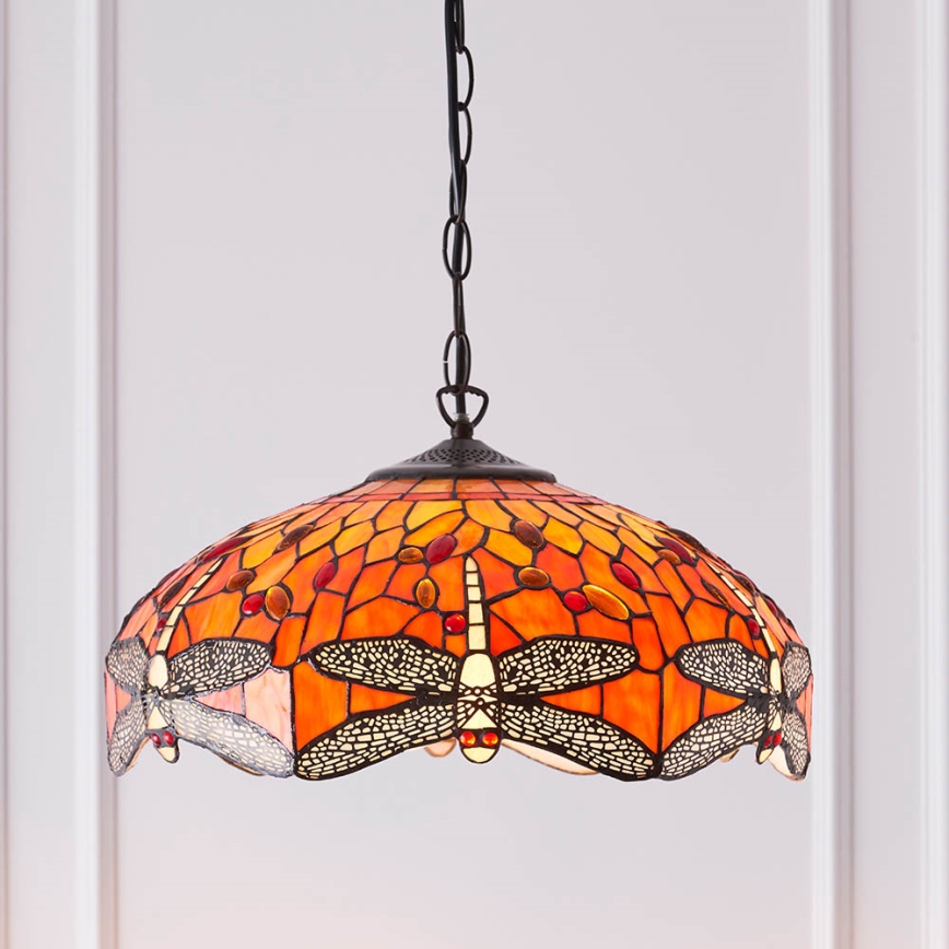 Endon 64081 - Lampadario con catena Tiffany DRAGONFLY 3xE27/60W/230V Ø 41 cm