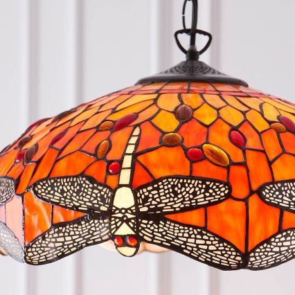 Endon 64081 - Lampadario con catena Tiffany DRAGONFLY 3xE27/60W/230V Ø 41 cm