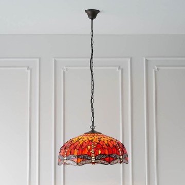 Endon 64082 - Lampadario a catena Tiffany DRAGONFLY 3xE27/60W/230V Ø 50 cm