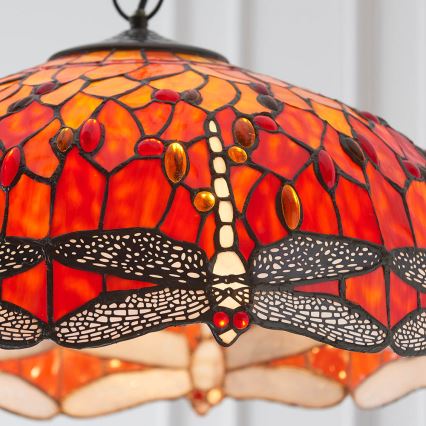 Endon 64082 - Lampadario a catena Tiffany DRAGONFLY 3xE27/60W/230V Ø 50 cm