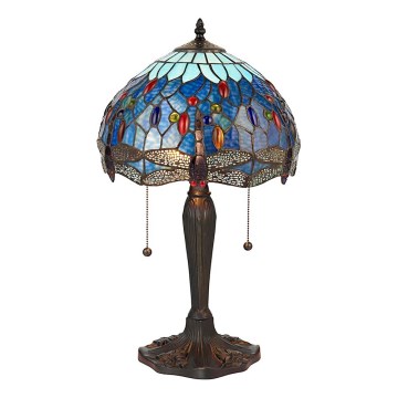 Endon 64090 - Lampada da tavolo Tiffany DRAGONFLY, 2x E27/60W/230V, Ø 30 cm