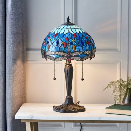 Endon 64090 - Lampada da tavolo Tiffany DRAGONFLY, 2x E27/60W/230V, Ø 30 cm