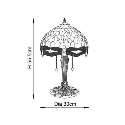 Endon 64090 - Lampada da tavolo Tiffany DRAGONFLY, 2x E27/60W/230V, Ø 30 cm