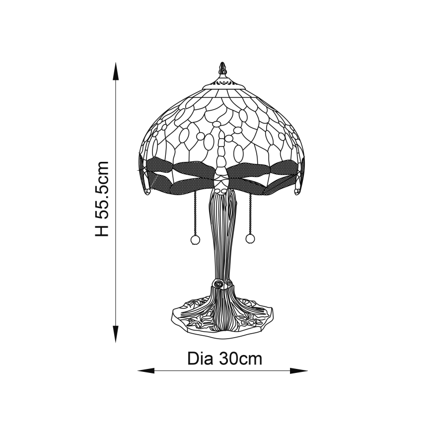 Endon 64090 - Lampada da tavolo Tiffany DRAGONFLY, 2x E27/60W/230V, Ø 30 cm