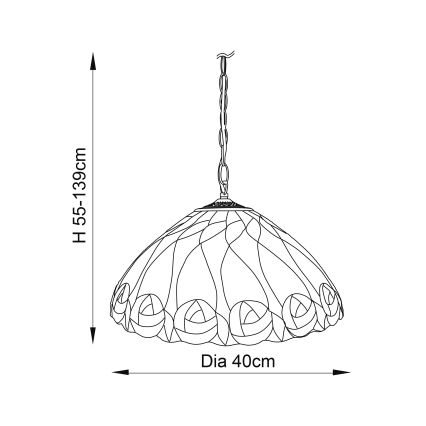 Endon 64176 - Lampadario a catena Tiffany HUTCHINSON 1xE27/60W/230V Ø 40 cm