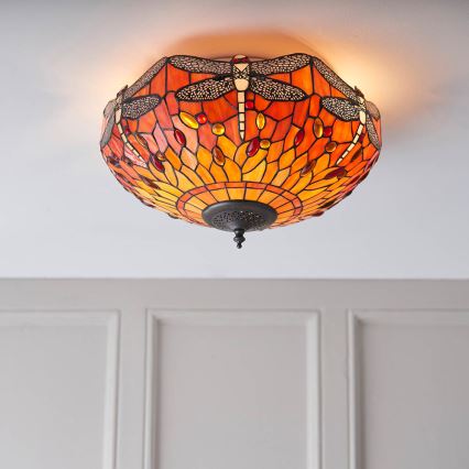 Endon 70721 - Plafoniera in stile Tiffany DRAGONFLY 2xE27/60W/230V Ø 41 cm