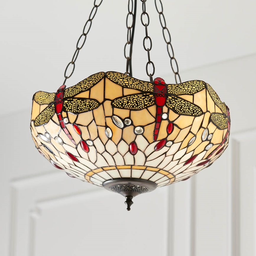 Endon 70759 - Lampadario a sospensione con catena Tiffany DRAGONFLY, 3xE27/60W/230V, diametro 41 cm