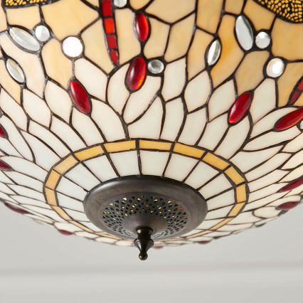 Endon 70759 - Lampadario a sospensione con catena Tiffany DRAGONFLY, 3xE27/60W/230V, diametro 41 cm