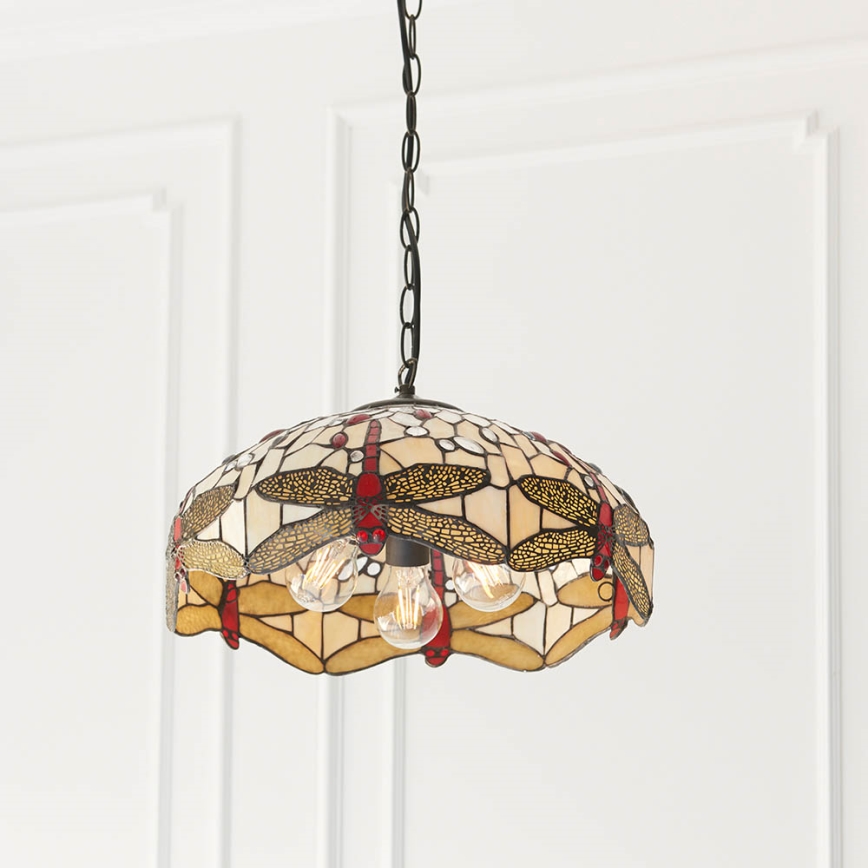 Endon 70824 - Lampadario a catena Tiffany DRAGONFLY 3xE27/60W/230V Ø 41 cm
