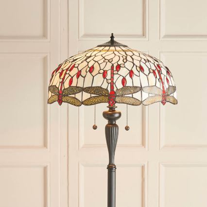 Endon 70940 - Lampada da terra Tiffany DRAGONFLY, 2xE27/60W/230V, Ø 50 cm