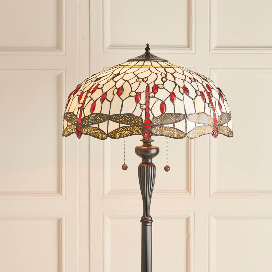Endon 70940 - Lampada da terra Tiffany DRAGONFLY, 2xE27/60W/230V, Ø 50 cm