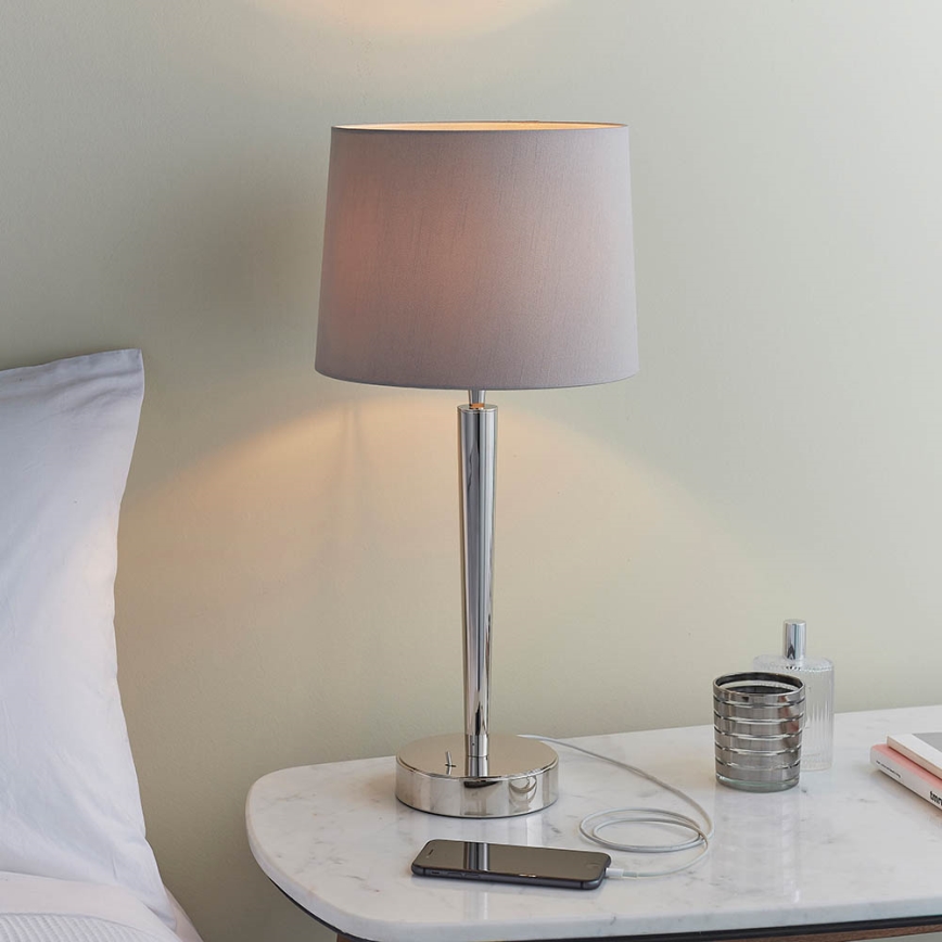 Endon 72175 - Lampada da tavolo con porta USB SYON 1xE14/40W/230V cromo lucido/beige
