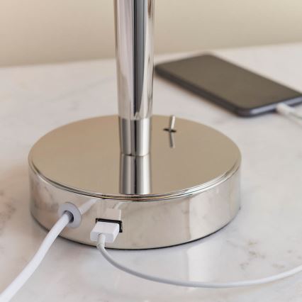 Endon 72175 - Lampada da tavolo con porta USB SYON 1xE14/40W/230V cromo lucido/beige