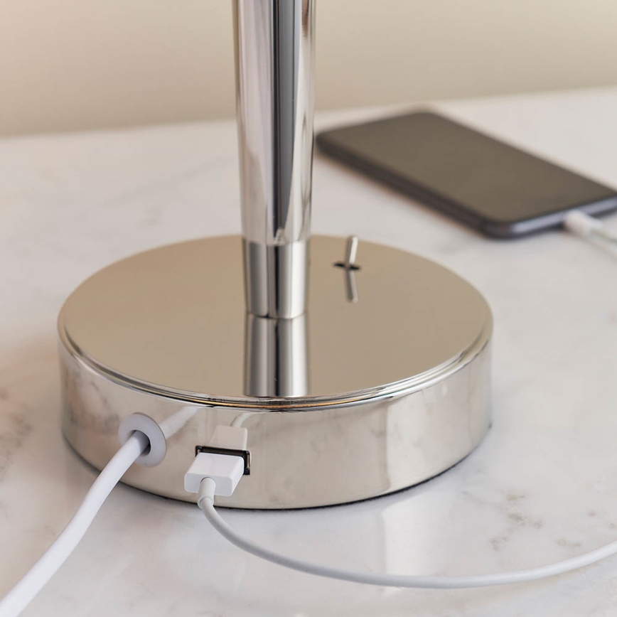 Endon 72175 - Lampada da tavolo con porta USB SYON 1xE14/40W/230V cromo lucido/beige